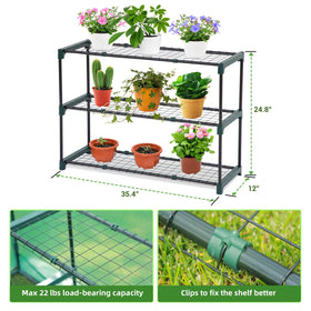 Ohuhu Lean-to Greenhouse 3-tier rack for organized pots and tools