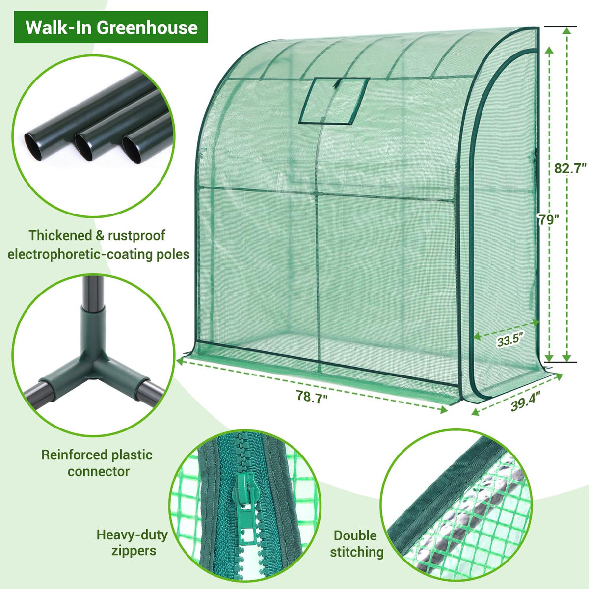 Ohuhu Lean-to Greenhouse mesh windows for ventilation and pest protection