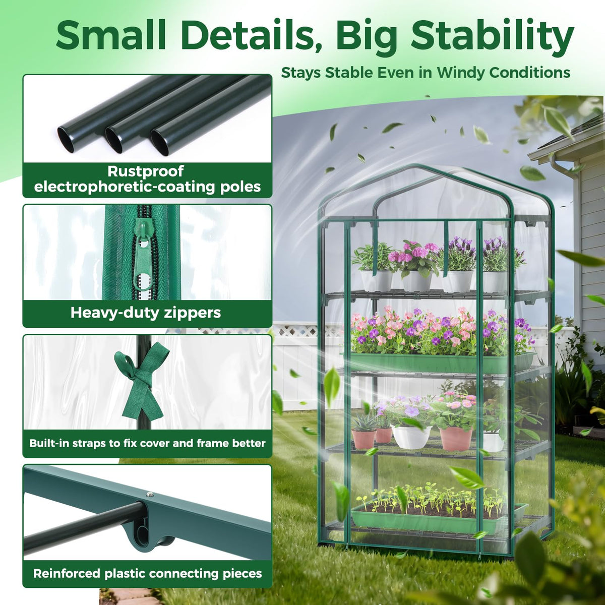 Ohuhu-mini-greenhouse dimensions 62 in L x 27 in W x 20 in H.