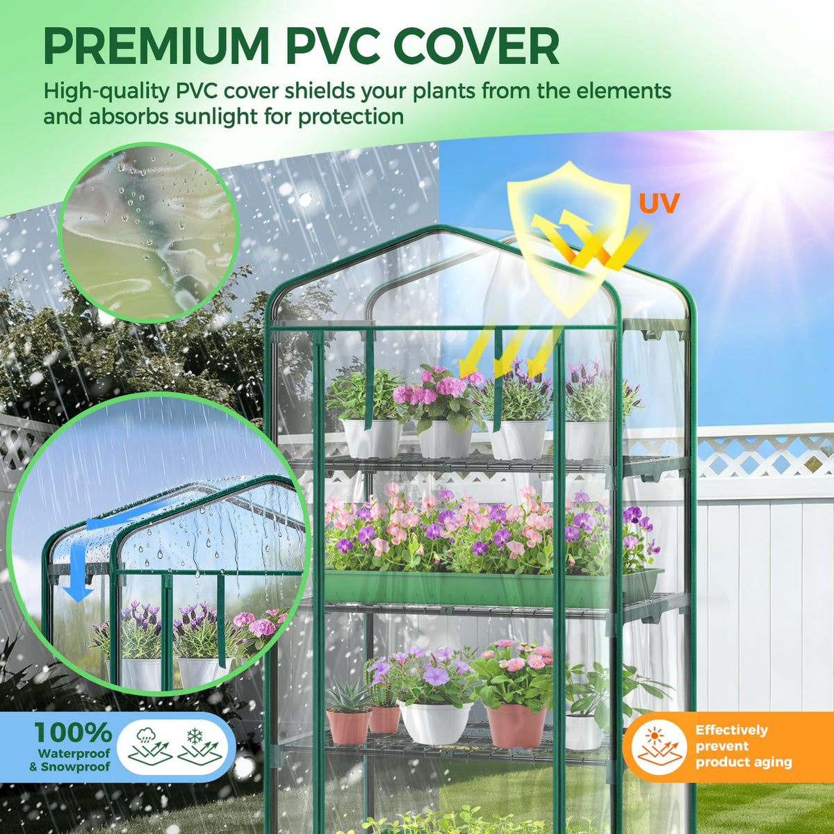 Ohuhu mini-greenhouse rust-resistant frame stands up to seasons outdoors.
