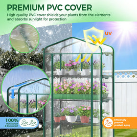 Ohuhu mini-greenhouse rust-resistant frame stands up to seasons outdoors.