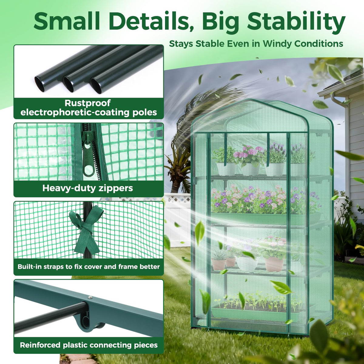 Ohuhu portable plastic greenhouse allows versatile placement on patios or balconies.