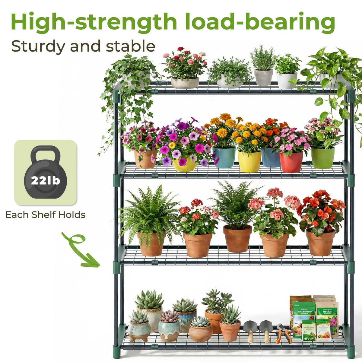 Rustproof steel mesh shelf by Ohuhu outside against garden backdrop