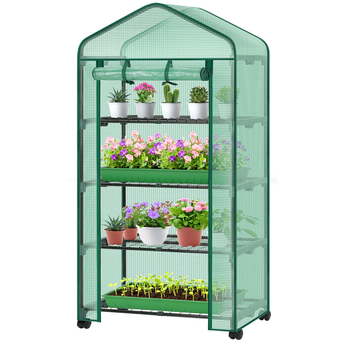 Ohuhu small greenhouse with wheels enables easy mobility for sun exposure.