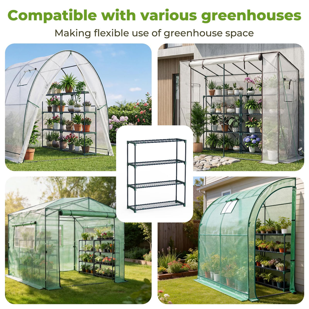 Stable 4-tier plant stand on outdoor patio with secure mesh
