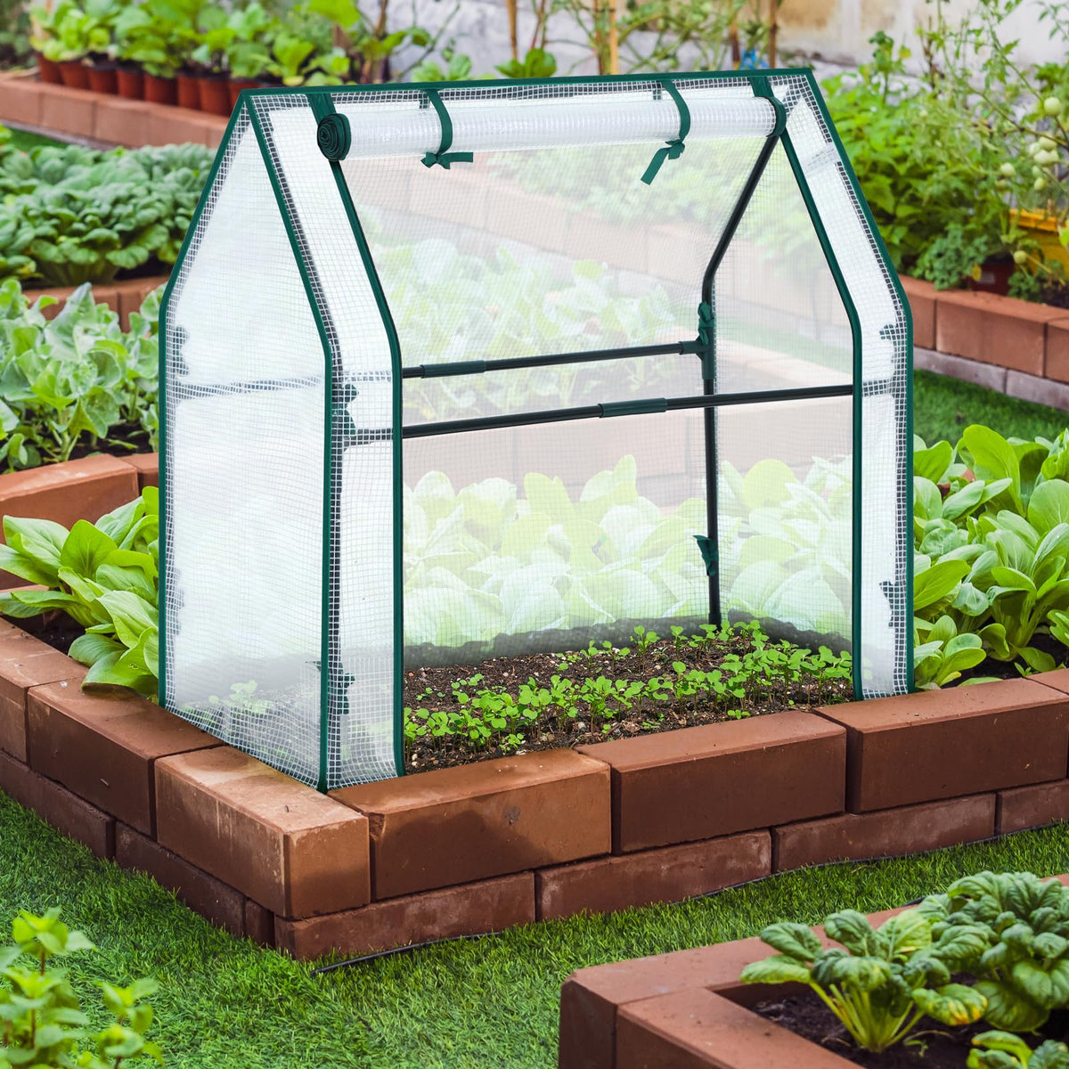 Ohuhu greenhouse zippered door provides ventilation and easy watering access