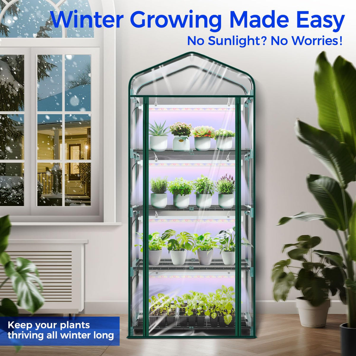 Ohuhu winter gardening compact greenhouse for year-round herbs and seedlings