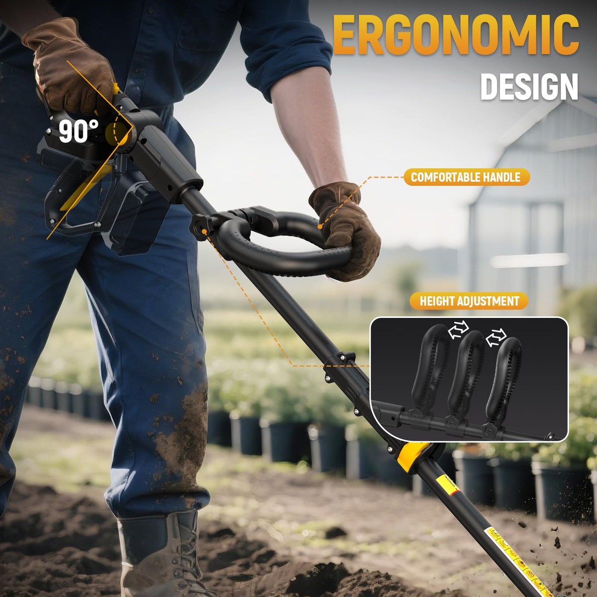 Ohyes compact electric tiller ideal for small gardens, soil loosening and light tilling.