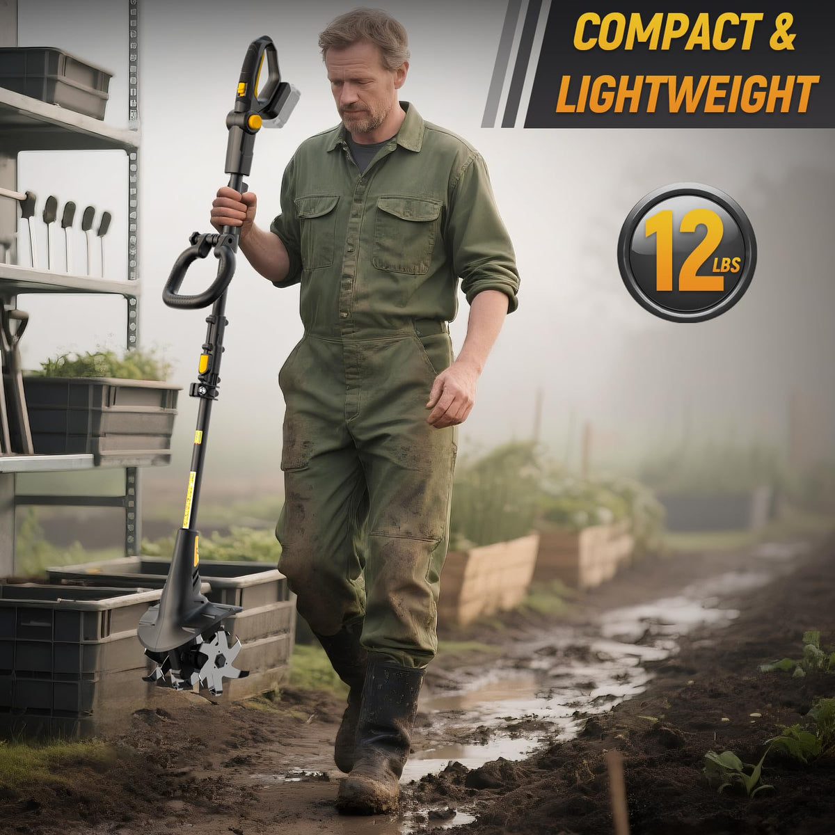 Ohyes quiet electric tiller in operation demonstrates cleaner, quieter gardening.