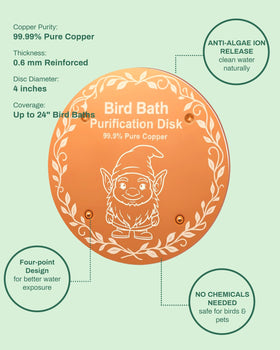OICEME copper disc compatible with glass, ceramic, stone, or metal bird baths