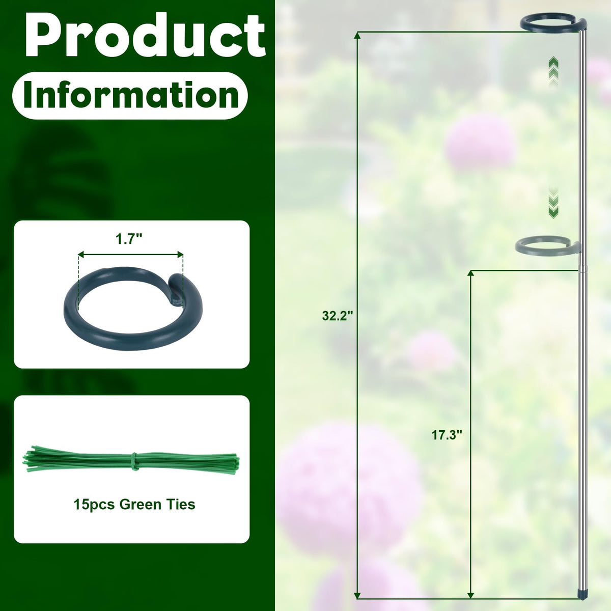Oiissuz support ring with stake keeps stems upright.