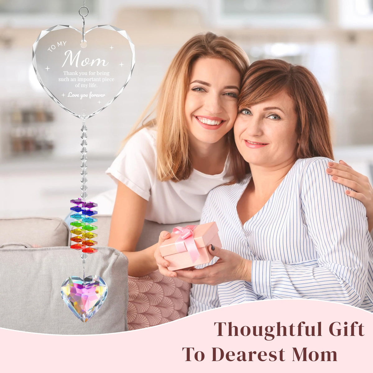 Oikomai rainbow maker in a sunny window creates vibrant light play.