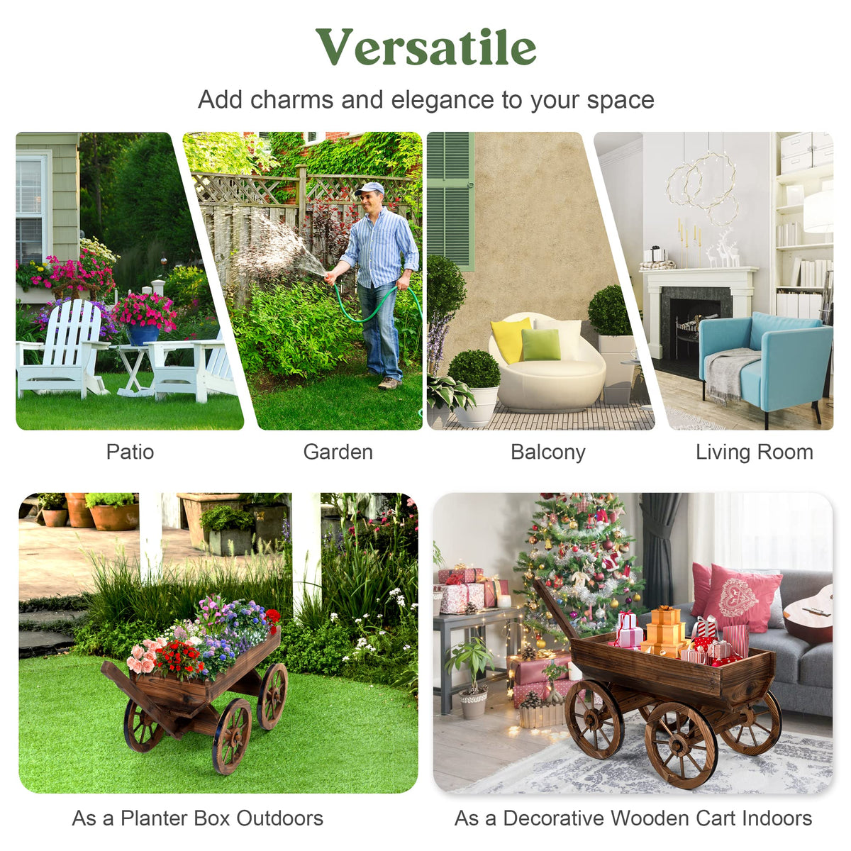 OIPRTGFJ rustic wood planter on wheels adds charm to the patio