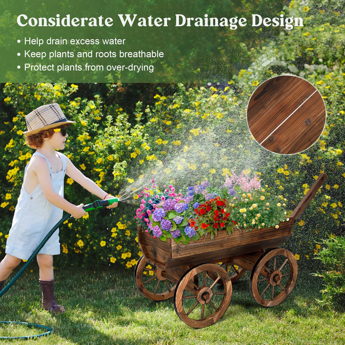OIPRTGFJ wooden flower cart safely houses herbs and blooms outdoors