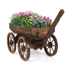 OIPRTGFJ wood wagon planter on balcony ready for vibrant blooms
