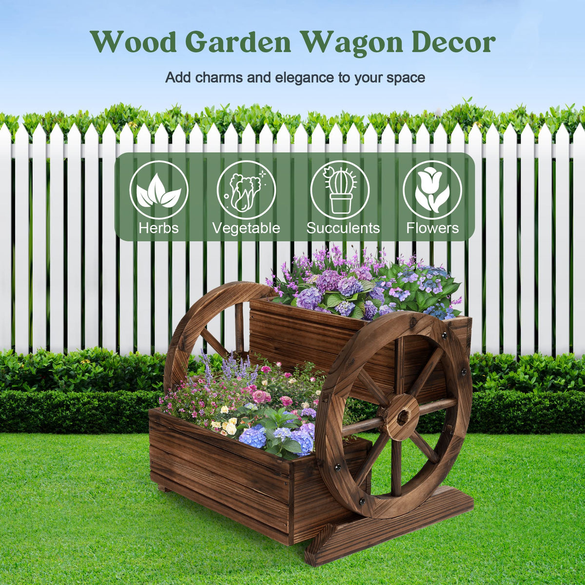 OIPRTGFJ outdoor garden setup with wooden wagon planter box
