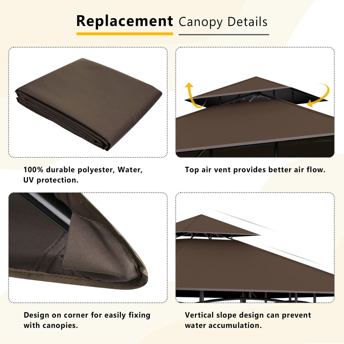 OIPUNSHLE corner-pocket design helps achieve a secure fit on the grill gazebo.