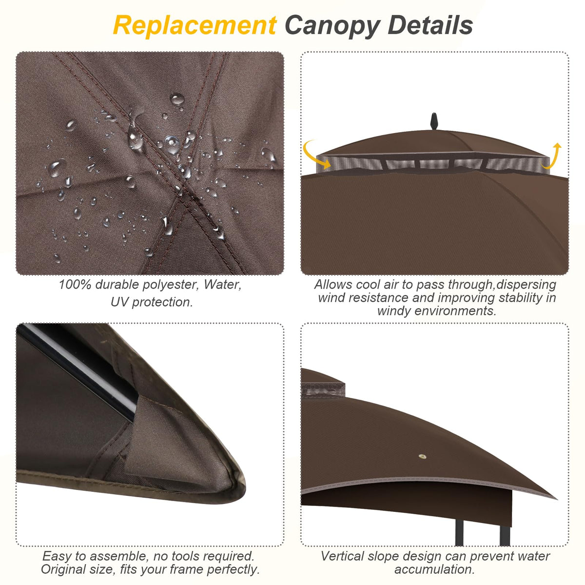 OIPUNSHLE canopy drainage holes, quick rain runoff