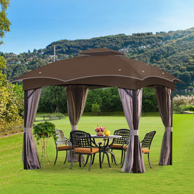 OIPUNSHLE brown canopy on frame, ready for shade