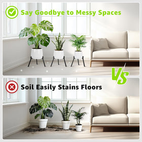Oiyeefo minimalist black plant stand complements modern decor.