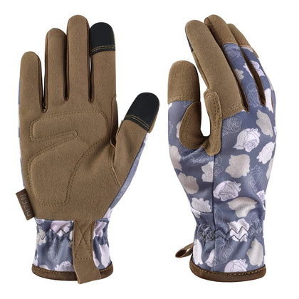 OIZEN gardening gloves with bright flora back pattern for stylish and comfortable gardening
