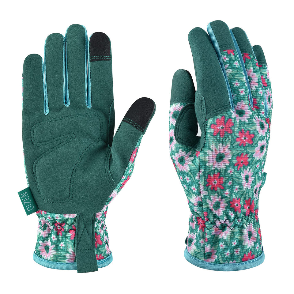 OIZEN gardening gloves with a floral back pattern for breathable comfort