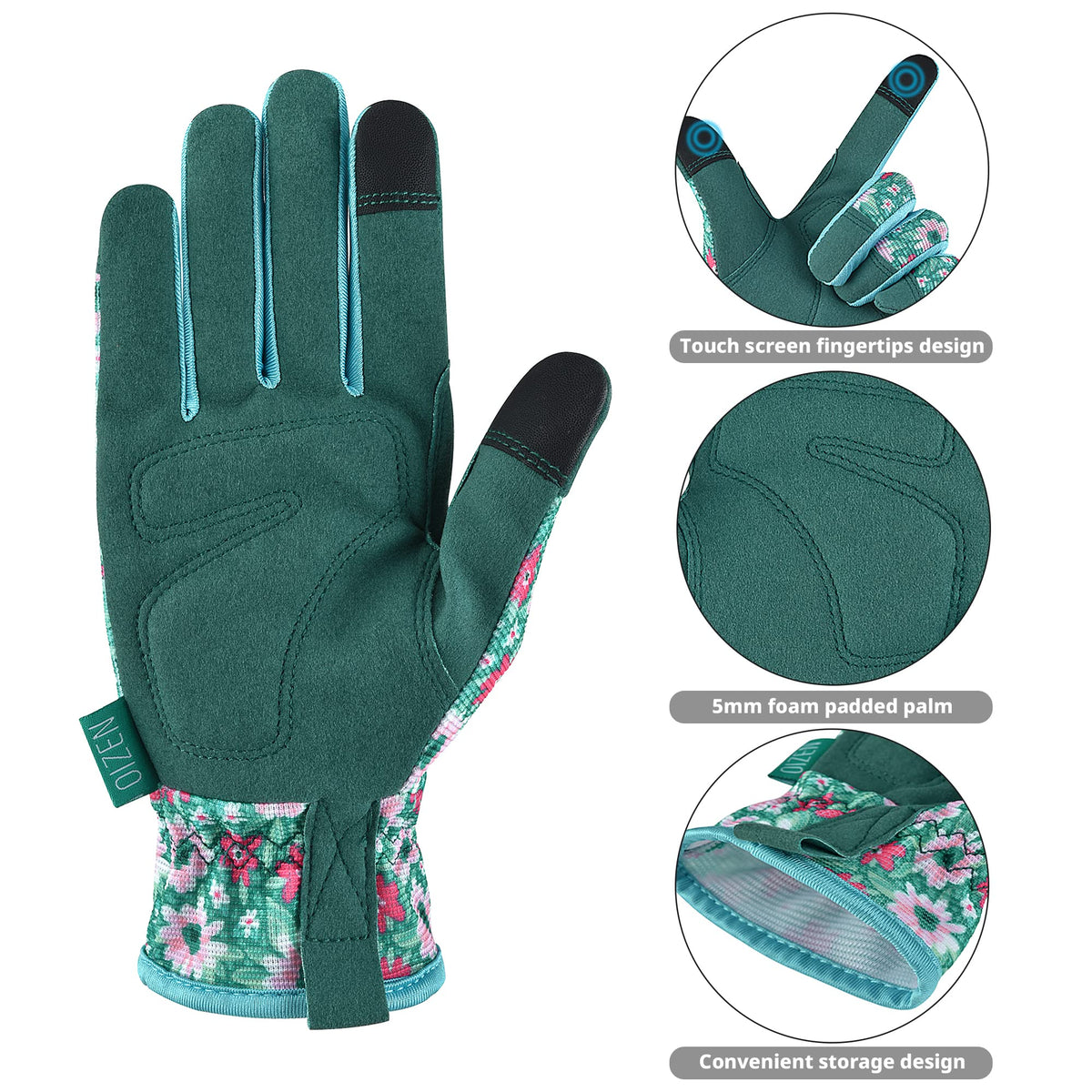 OIZEN gardening gloves with reinforced fingers for extra protection