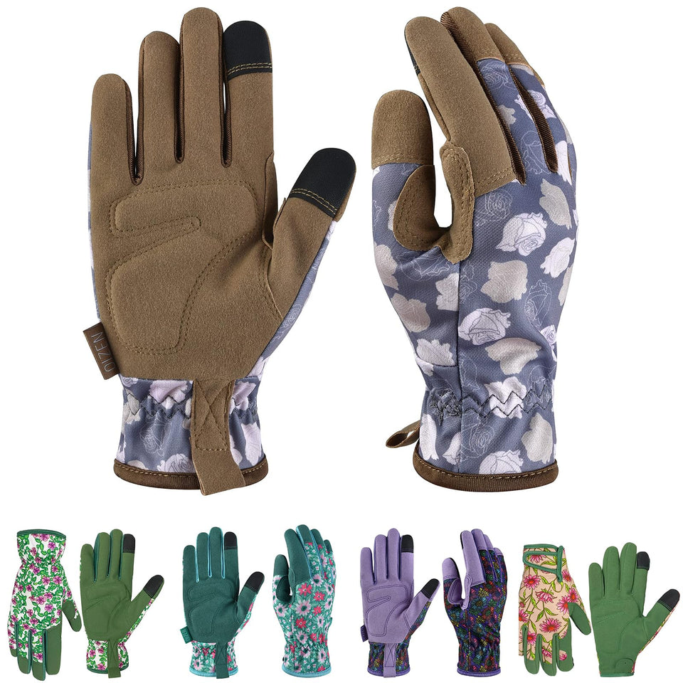 OIZEN gardening gloves with bright back pattern for comfortable protection in the garden