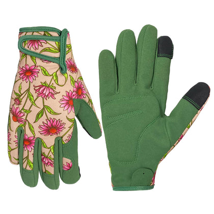 OIZEN Gardening Gloves for Women with green floral pattern for comfortable gardening