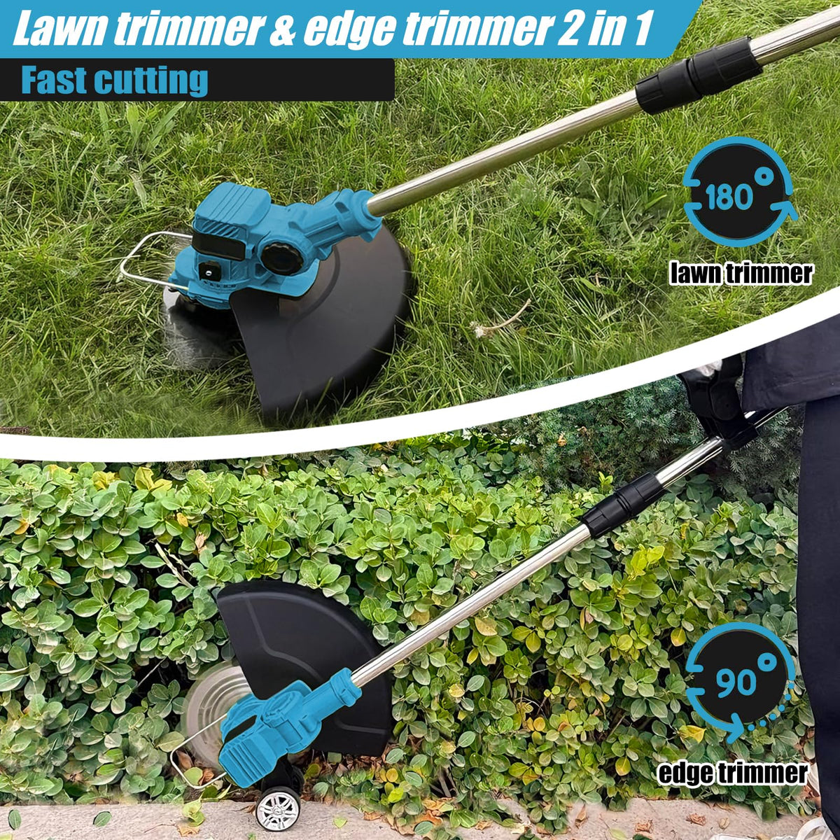 OJFAON brush cutter with telescopic pole adjusted to user height