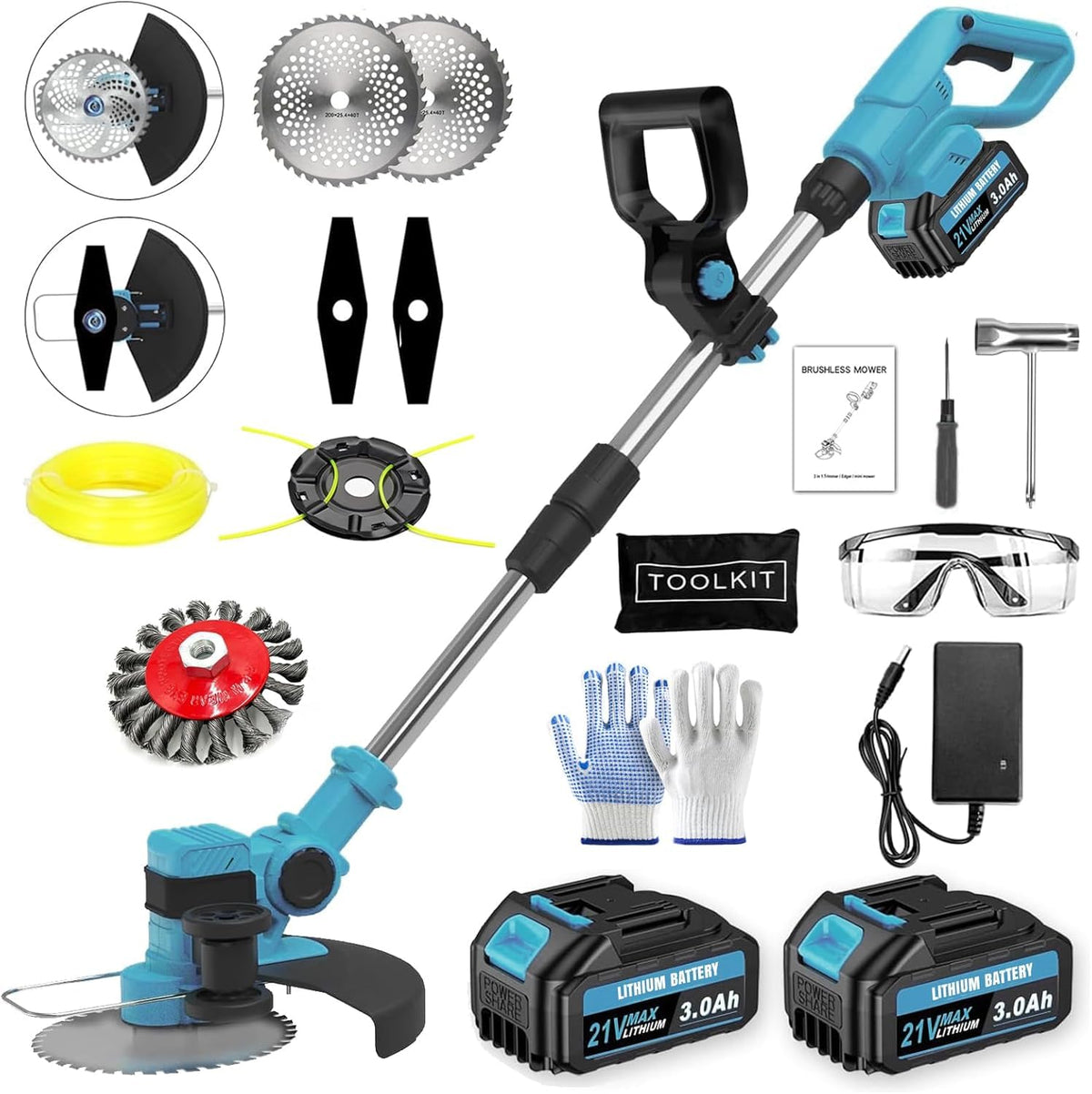 OJFAON electric weed wacker with battery pack powering cordless trimming for the garden