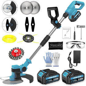 OJFAON electric weed wacker with battery pack powering cordless trimming for the garden