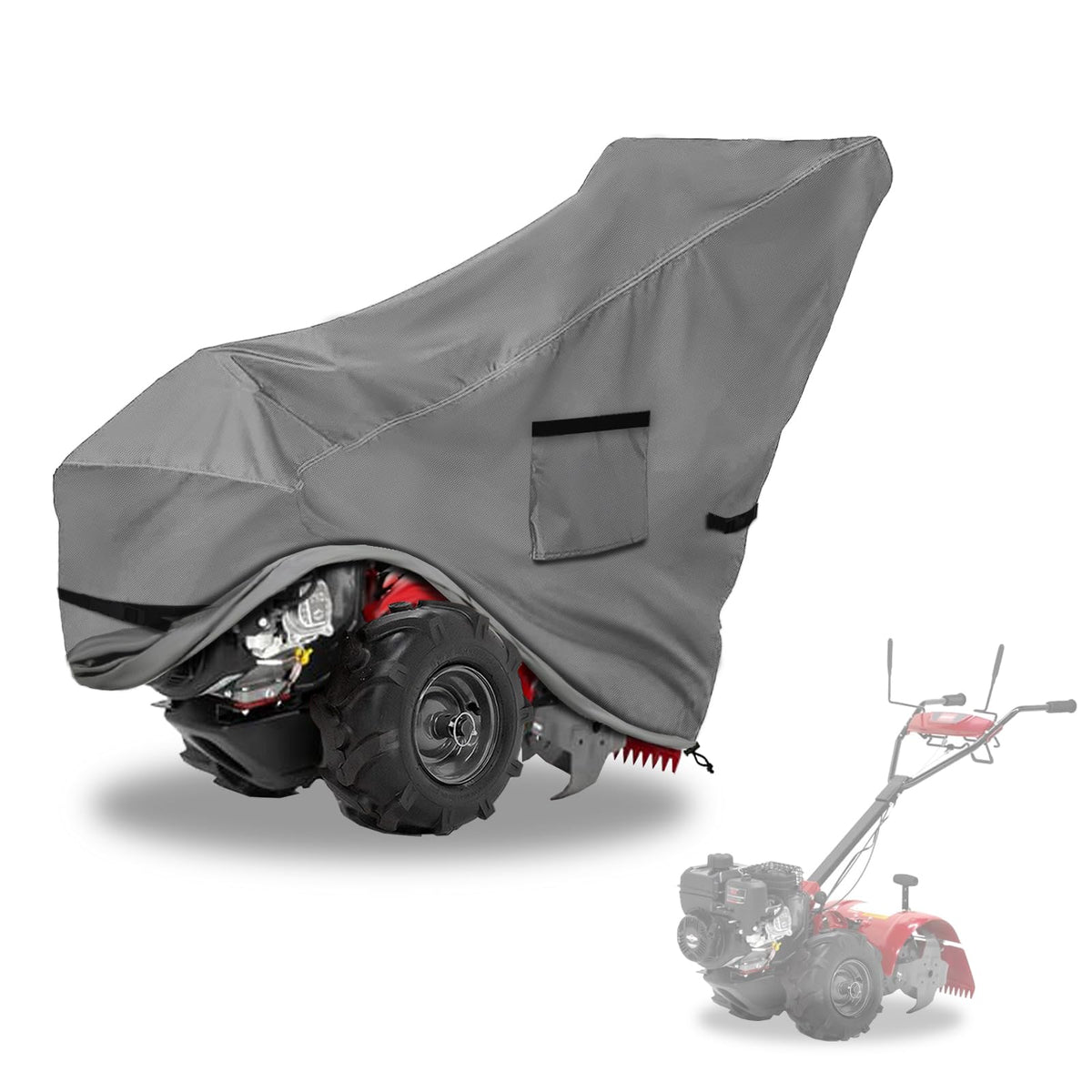 Okcool gas rototiller cover in waterproof 600D protects your tiller from rain and dust.