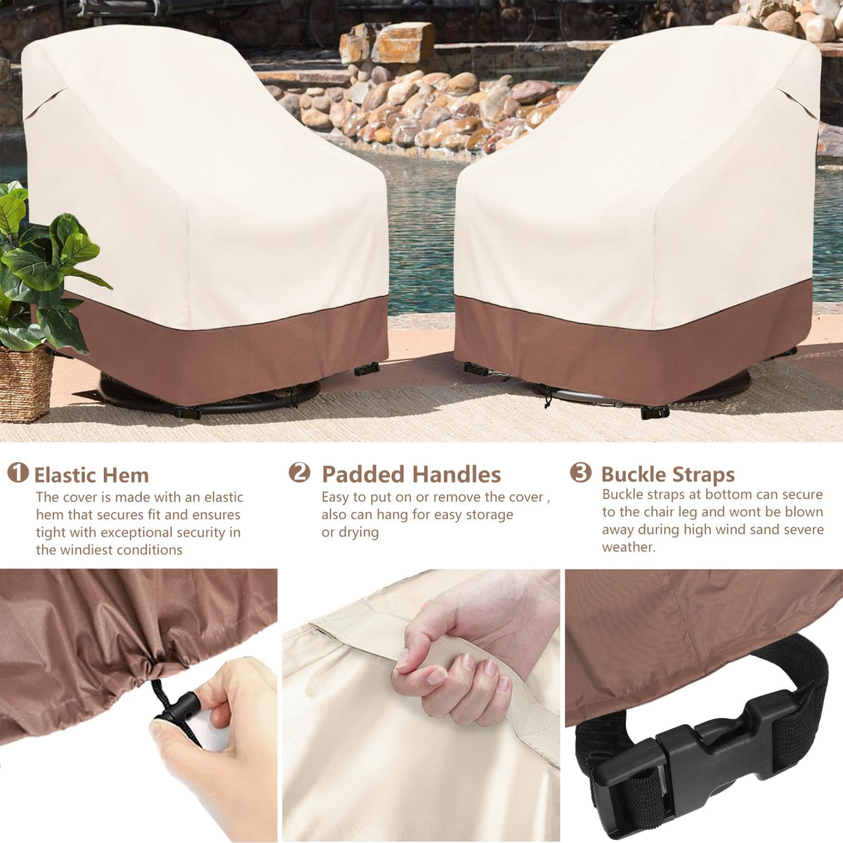 okcool Outdoor Swivel Chair Cover showing 35W x 37D x 38.5H fit