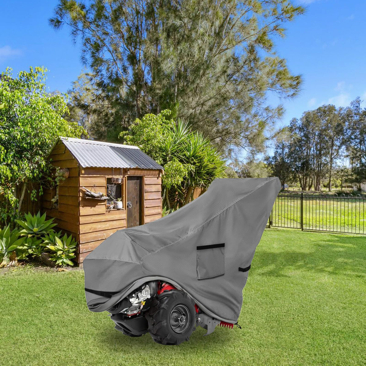 Okcool rototiller cover drawstring secure fit prevents loosening in windy weather.