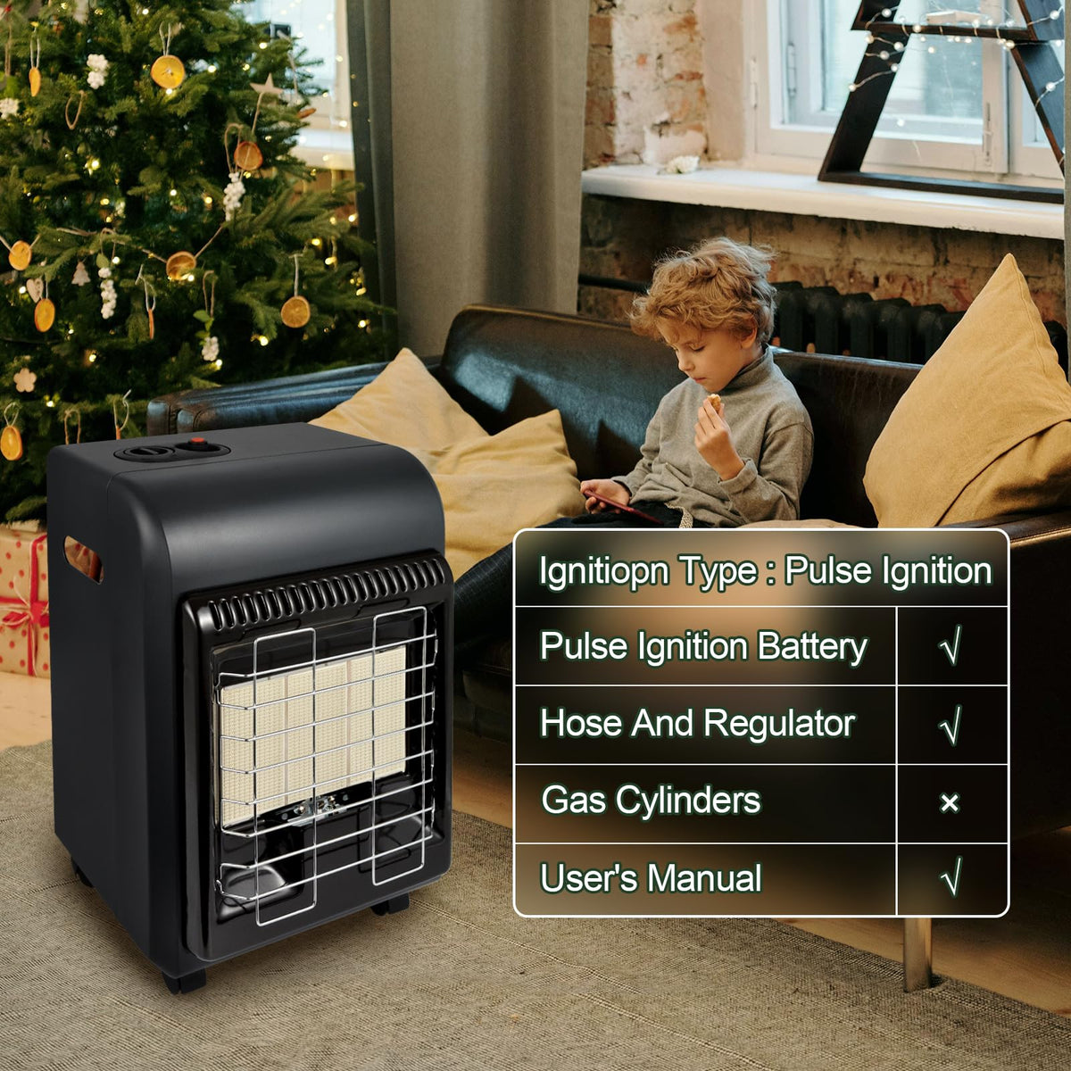 OKF propane heater includes regulator and hose for ready-to-use setup right away.