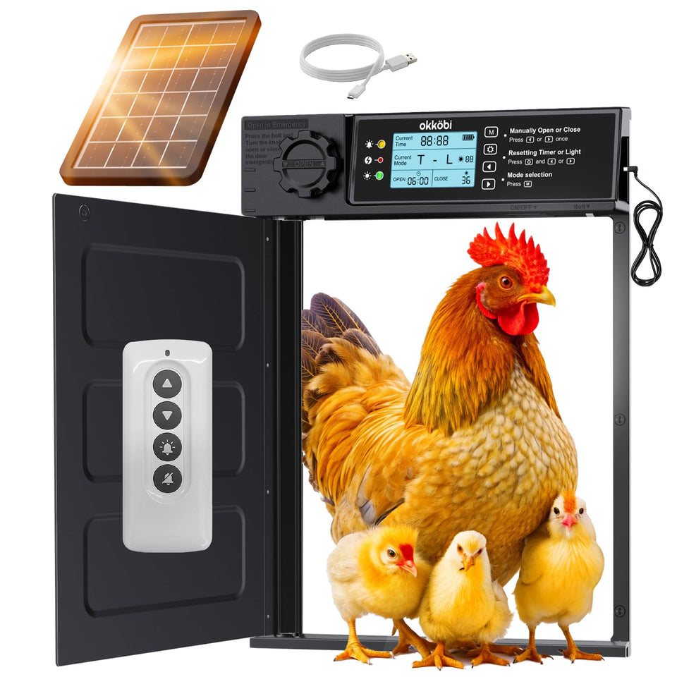 OKKÖBI Automatic Coop Door PRO front view demonstrates secure, hands-off flock access.
