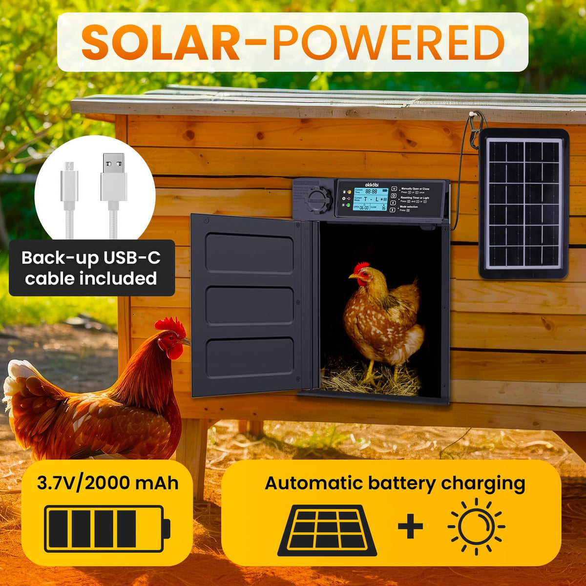 OKKÖBI door PRO solar panel highlights energy-efficient, autonomous operation.