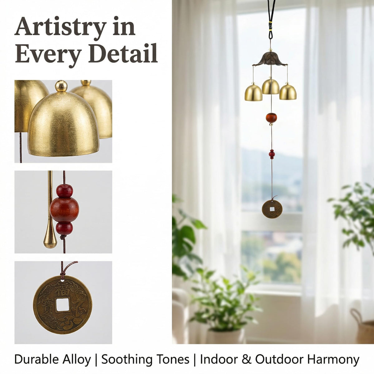 OKKRMGZ Tibetan brass bell zen chime offers clear, soothing tones for peaceful indoor spaces