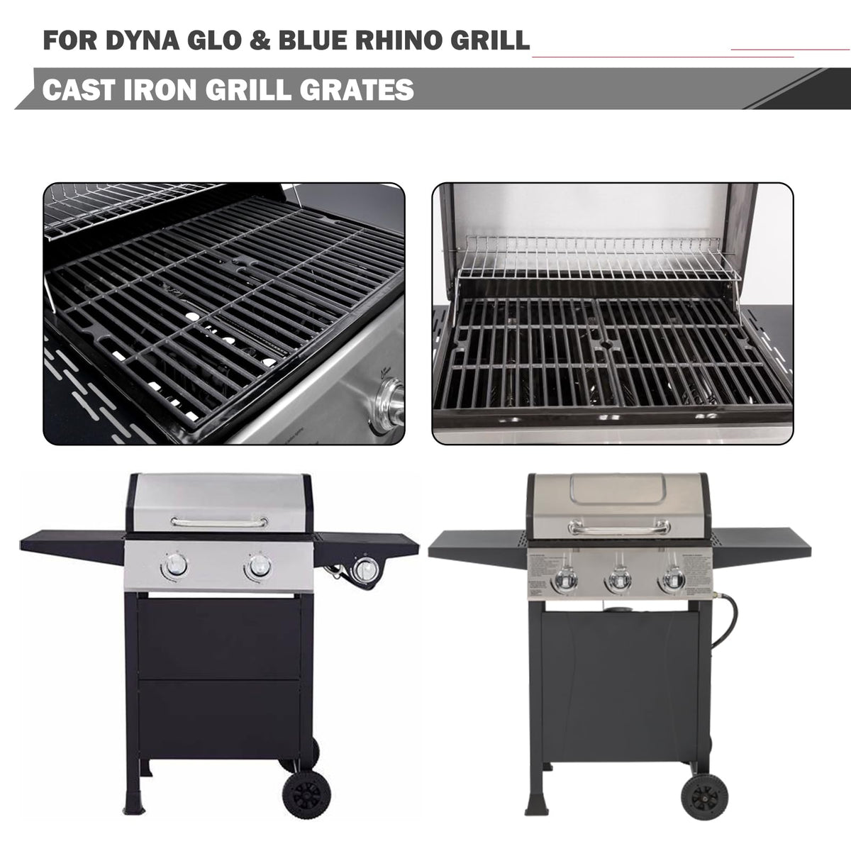 Blue Rhino grill grates durable cast iron with easy seasoning and cleaning.