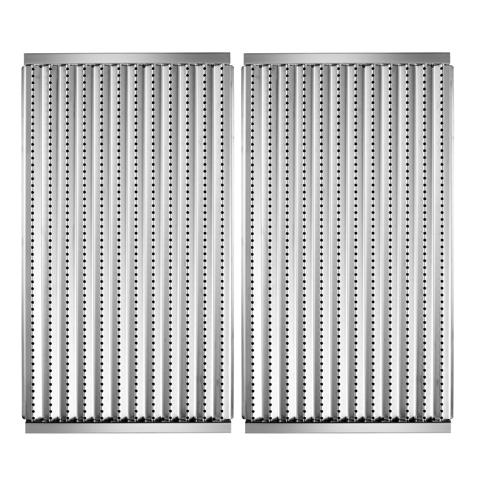 Oklagarden emitter plate in thick stainless steel delivering even heat distribution.
