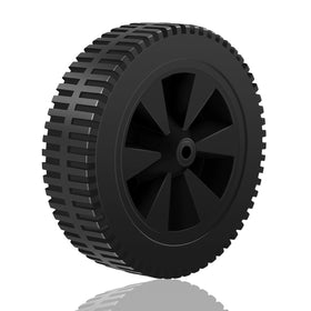 Oklagarden packaging with two wheels and dimensions for fit checks.