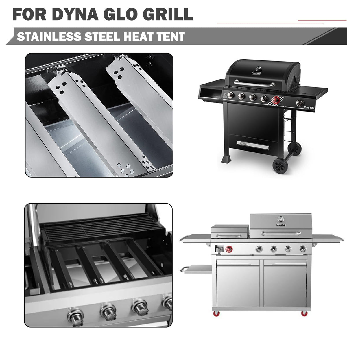Oklagarden stainless steel heat shield for Dyna Glo, protects burners
