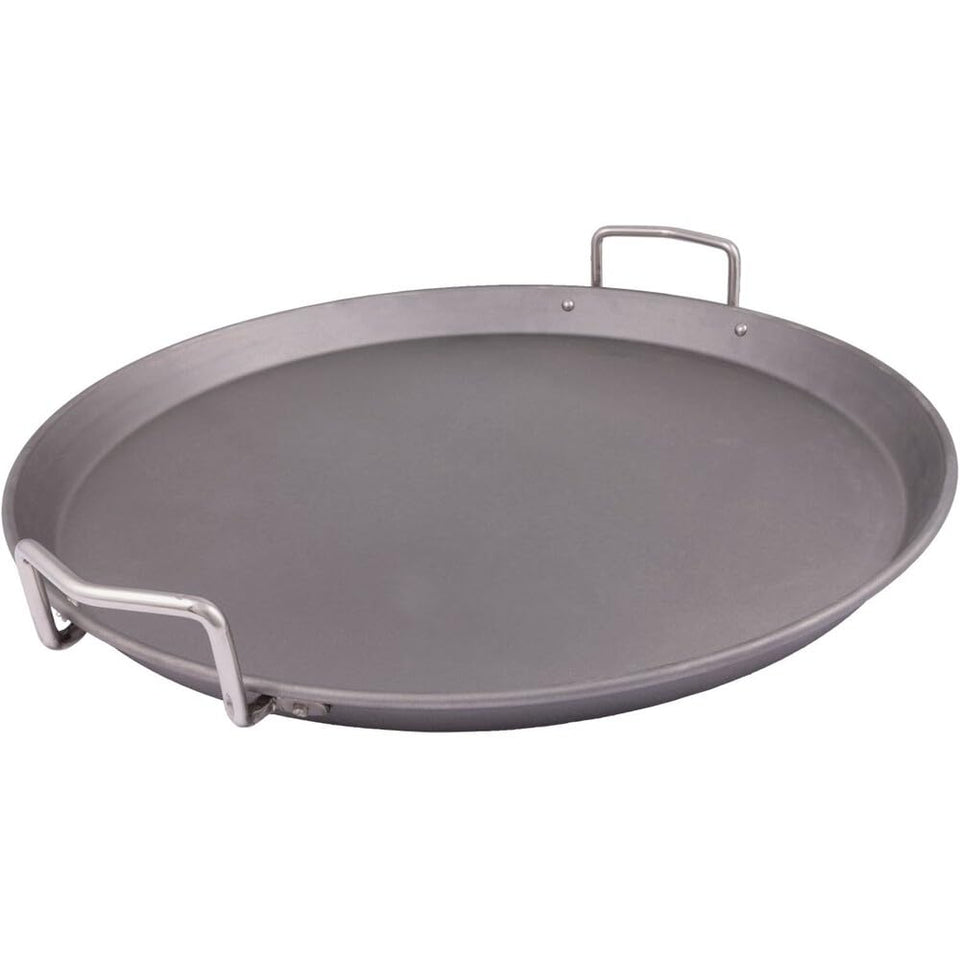 Oklahoma Joe's 19-inch carbon steel griddle on a grill for feeding a crowd
