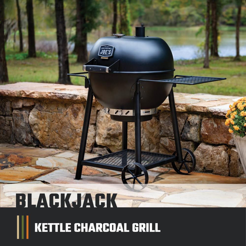 Oklahoma Joe's Blackjack kettle grill heat-control feature in action for precise grilling