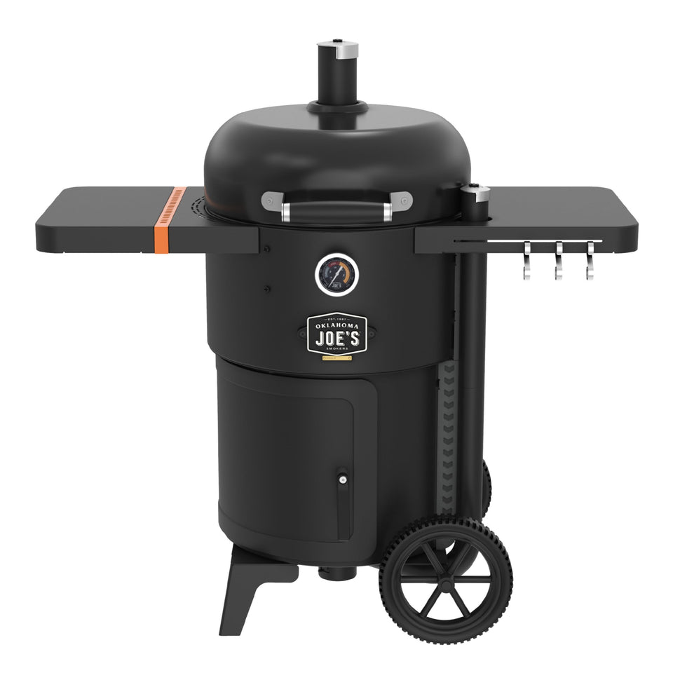 Oklahoma Joe's Bronco 18in front view showing compact footprint for small patios