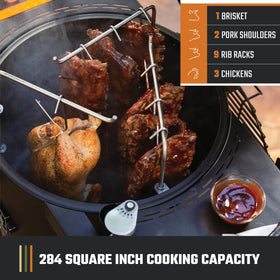 Oklahoma Joe's Bronco cooking area with 284 sq in of versatile space