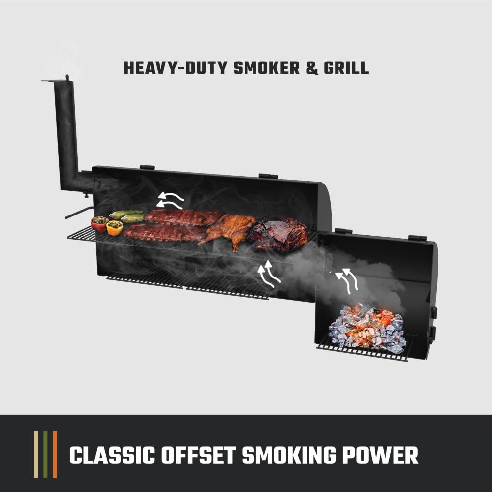 Oklahoma Joe's Longhorn Offset Charcoal Smoker offers expansive primary and secondary spaces for multiple cuts.