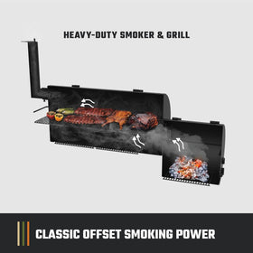Oklahoma Joe's Longhorn Offset Charcoal Smoker offers expansive primary and secondary spaces for multiple cuts.