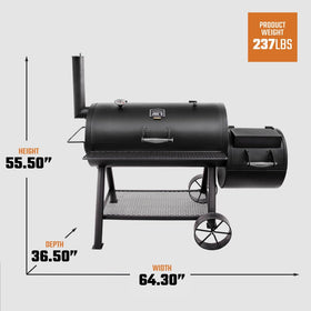 Oklahoma Joe's Longhorn Offset Charcoal Smoker porcelain-coated grates resist rust for easy cleaning.